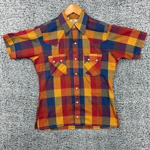 Vintage Dee Cee Brand Shirt Mens Medium Multicolor Plaid Western Snap USA